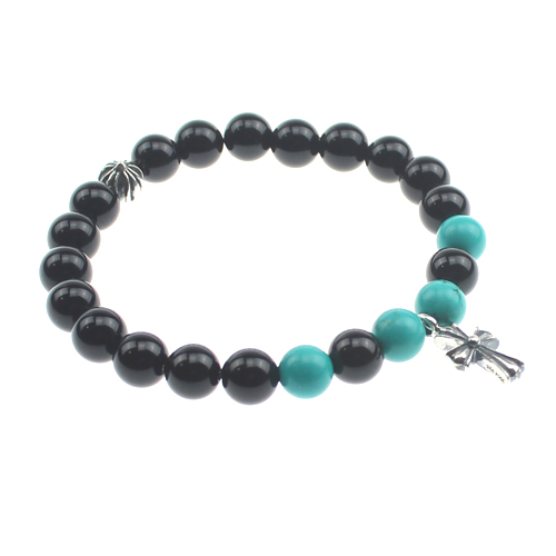 agate with the turquoise bead silver cross bracelet